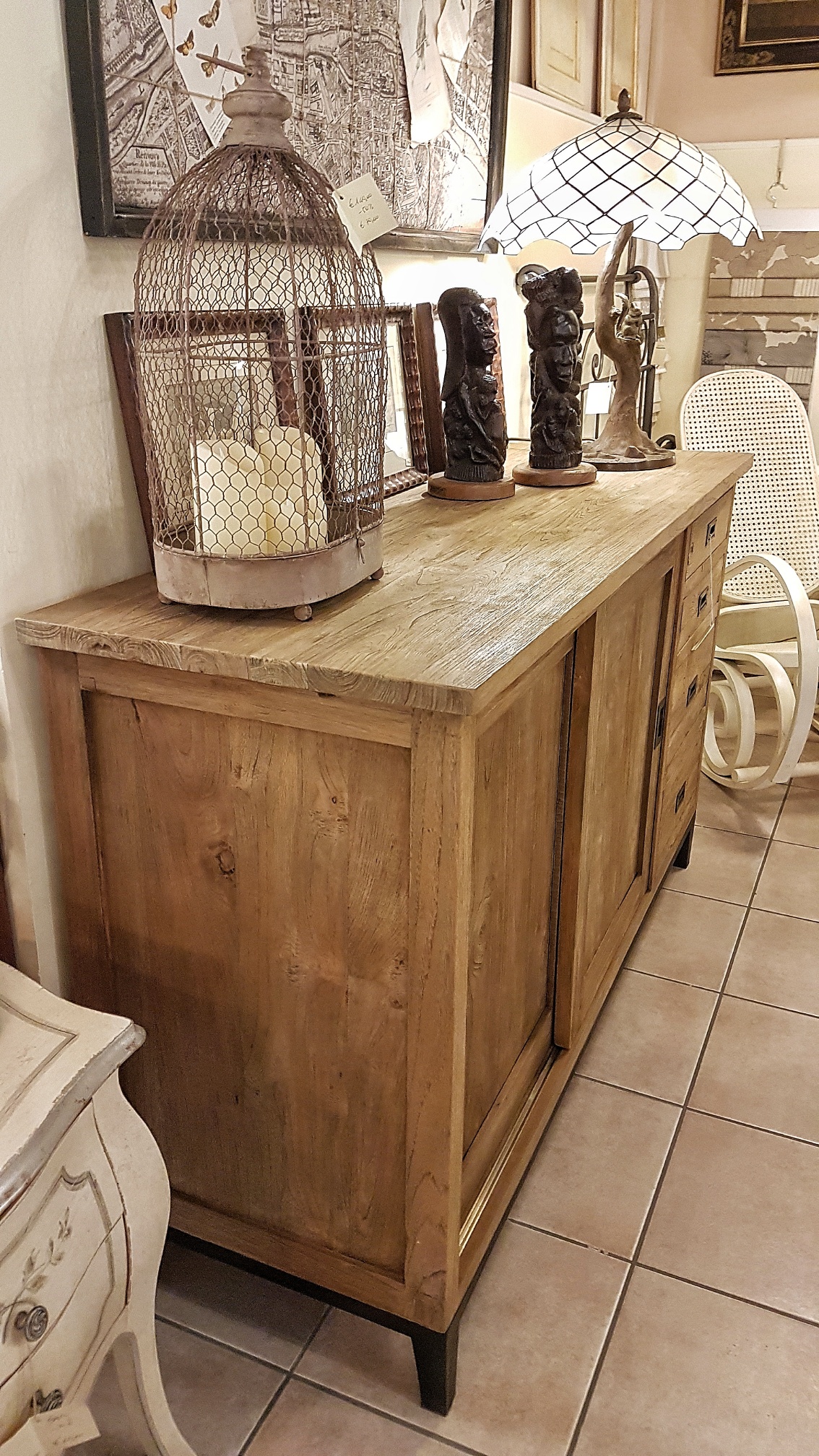 Arredamento Contemporaneo Mobili Country Su Misura Siena – Firenze » Credenza  vintage natural in legno di olmo vecchio due sportelli e due cassetti con  intelaiatura in ferro invecchiato e ruote.