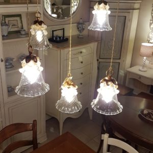 Lampadario a cinque pendenti in cristallo di murano. Arredamento classico contemporaneo Siena e Firenze