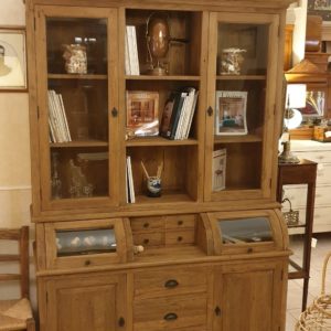 Credenza con alzata a vetrina in legno di teak antico riciclato.Arredamento classico contemporaneo Siena e Firenze