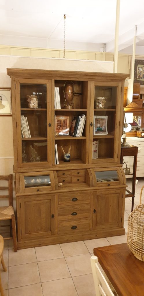 Credenza con alzata a vetrina in legno di teak antico riciclato.Arredamento classico contemporaneo Siena e Firenze