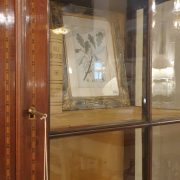 Vetrina antica in legno di mogano fine '800 intarsiata. Particolare vetri originali. Mobili antichi Siena e Firenze