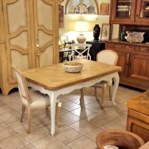 Tavolo provenzale antico in legno rovere con piano parquettato allungabile fine '800 bicolore. Mobili antichi Siena e Firenze