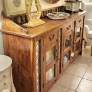 Credenza Vetrina antica in legno di teak con maioliche originali fine '800. Mobili antichi Siena e Firenze (5)